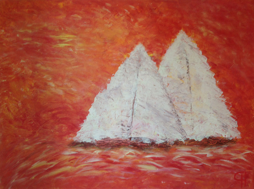 Küstenkunst - Segelschiffe im Abendrot 